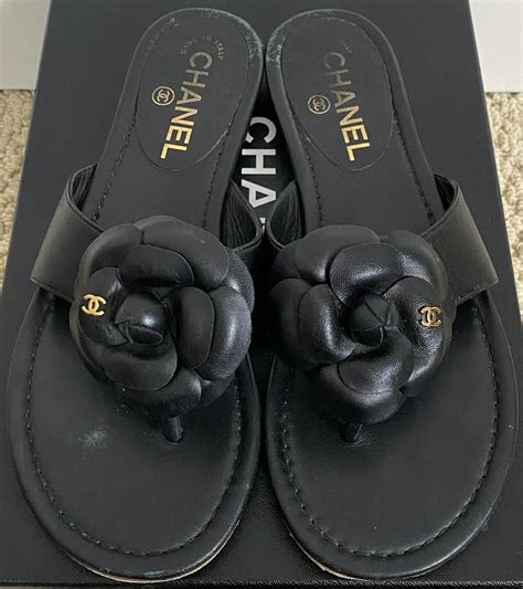 chanel camellia flower flat sandals|chanel women's slide sandals.